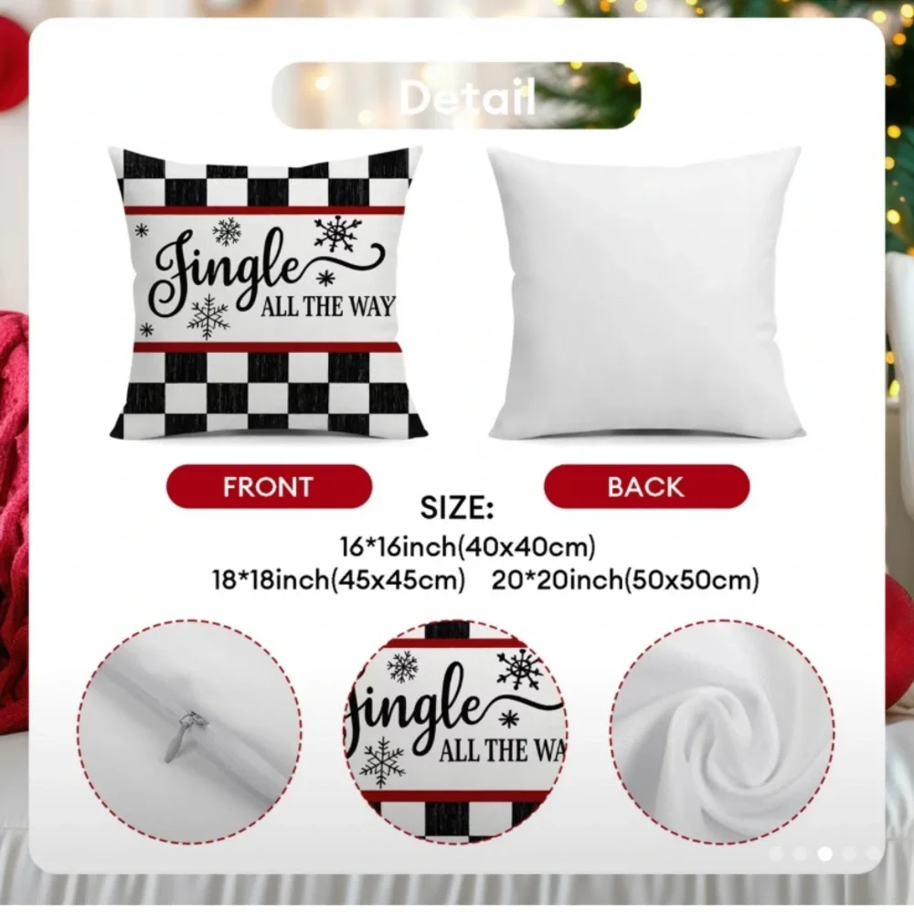 (New in package)4 pk Holiday Decorative Pillow Covers Set - Black, Red, White